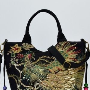 Women's Embroidered Satchel Bag, Fashion Double Handle Purse, Retro Style Handba